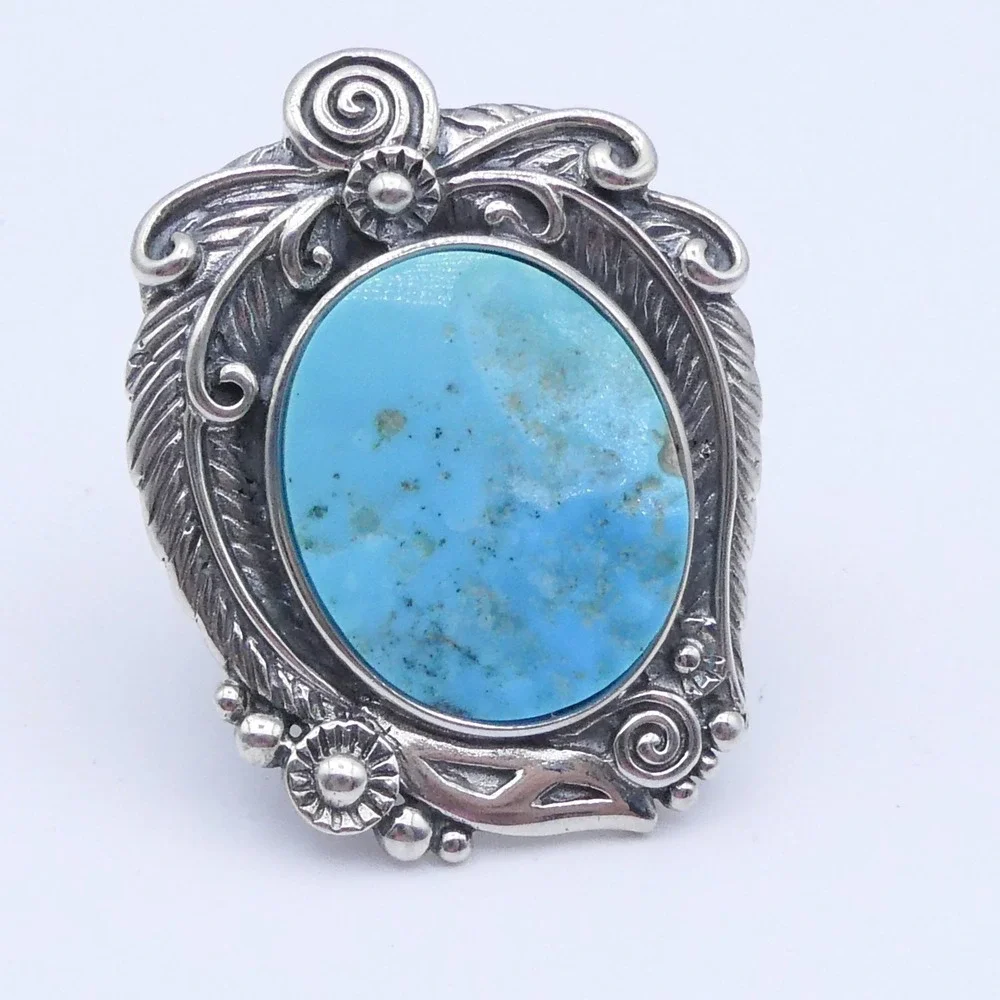 Sleeping Beauty Turquoise Southwest Sterling Silver Large 1.5